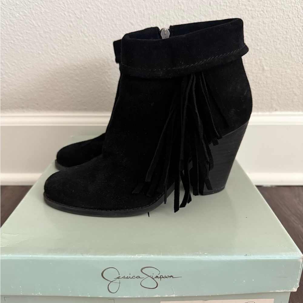 Jessica Simpson Black Fringe Ankle Booties